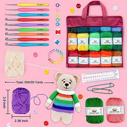 INSCRAFT Crochet Yarn Kit for Beginners Adults, Includes 1650 Yards 30 Colors Acrylic Skeins, User Manual, Hooks, Wine Bag etc, Make Amigurumi & Projects, Starter Set Professionals - Image 3