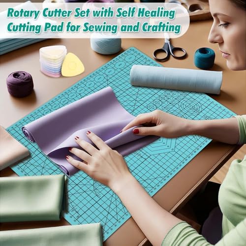 Rotary Cutting Mat and Tools Set, Audab 45mm Fabric Cropping Cutter Wheel with A3 Self Healing Sewing Mat, Blades, Quilting Ruler and Clips, Crafts Knife for Shirt Cloth Patchworking Scrapbooking - Image 2