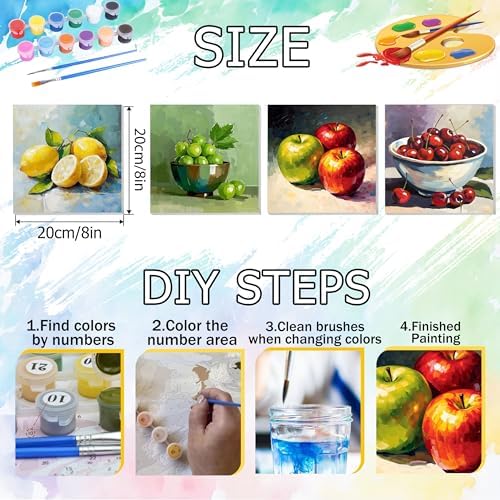 Ycydilirab 4 Pack Fruit Paint by Numbers Kit for Adults with Framed Wooden Easel - Fruit Adult Paint by Number,Paint by Number Canvas for Adults Gifts Home Wall Decor 8×8 inch - Image 5