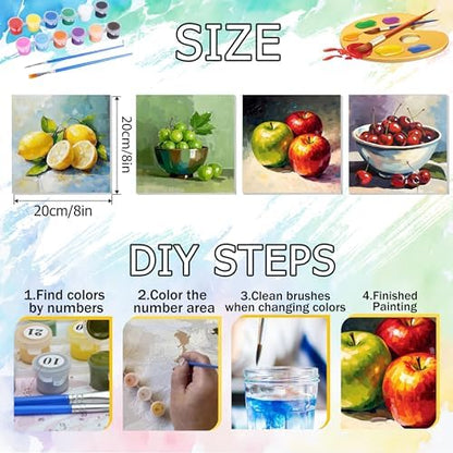 Ycydilirab 4 Pack Fruit Paint by Numbers Kit for Adults with Framed Wooden Easel - Fruit Adult Paint by Number,Paint by Number Canvas for Adults Gifts Home Wall Decor 8×8 inch - Image 5