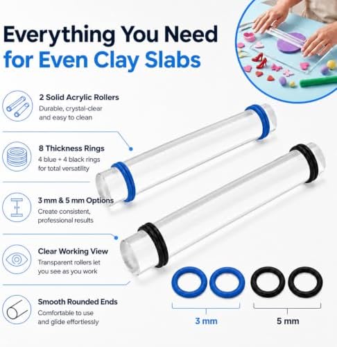 Diyoohomy Clay Rolling Pin Thickness Rings, Acrylic Roller Polymer Tools - Image 2