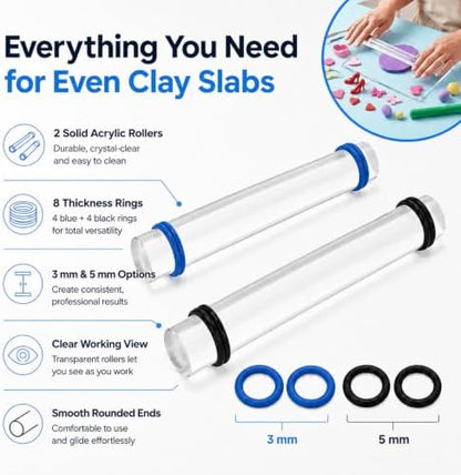 Diyoohomy Clay Rolling Pin Thickness Rings, Acrylic Roller Polymer Tools - Image 2