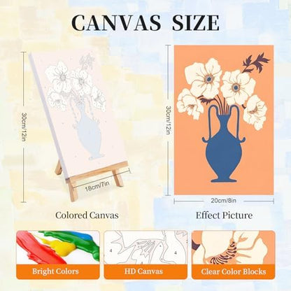 4 Pack Paint by Numbers Kit for Adults with Frame, Flowers & Floral Vase - Image 2