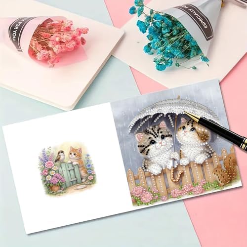 ARTopet 6Pcs Folding Greeting Card Diamond Art Painting Thank You Blessing Cards with White Envelope Rhinestones Painted Making Kits for Adults DIY Craft Holiday Gift-Cat03 - Image 2
