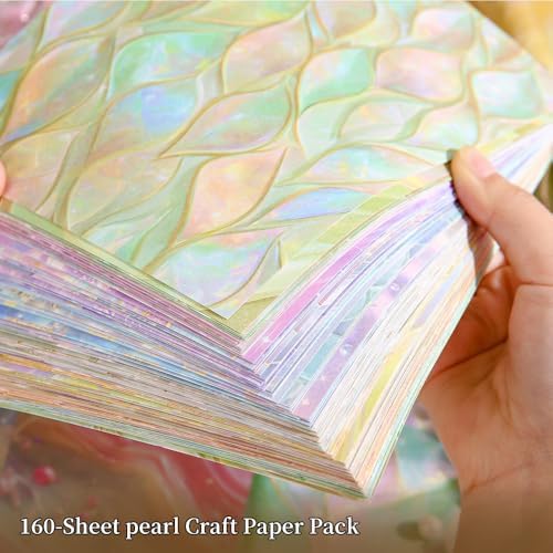 icceemee 160 Sheets of Pearlescent Scrapbook Paper, journaling Scrapbook Supplies Craft Collage Paper Set, Junk Journal Bullet Journal Poster Room Decor for Card Making Decorative Gifts - Image 4
