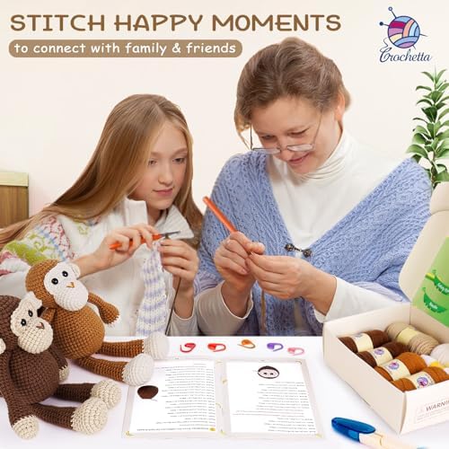 Crochetta Crochet Kit for Beginners, Crochet Kits with Step-by-Step Video Tutorials, Learn to Crochet Animal Kit for Adults Kids, DIY Craft Knitting Supplies, Monkey Amigurumi Gift(40%+ Yarn) - Image 6