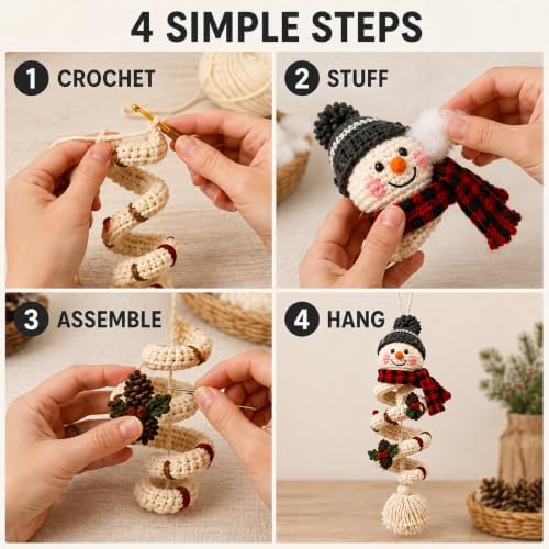 Crochet Snowman Spiral Ornament DIY Kit, Christmas Craft for Adults - Image 4