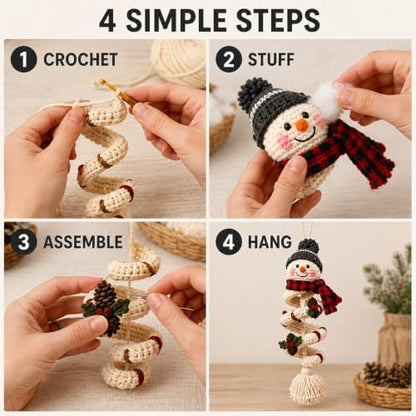 Crochet Snowman Spiral Ornament DIY Kit, Christmas Craft for Adults - Image 4