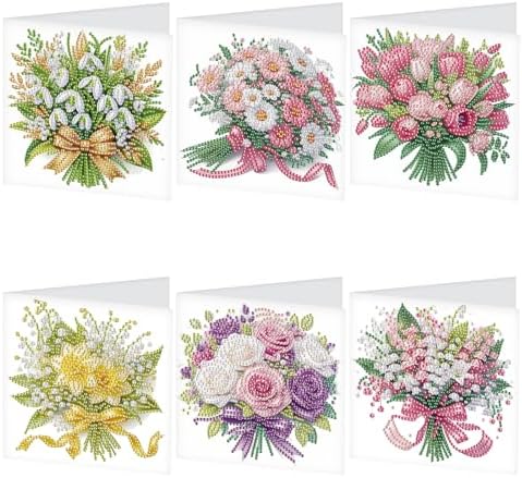 TDFERAN Diamond Painting Bouquet Card 6 Set Tulips Cards Art Work Crystal Puzzle Daisies Rose Fenglinghua Diamond Blank Cards with Various Flowers Party Holiday Event Card for All Occasions by TDFERAN