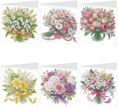 TDFERAN Diamond Painting Bouquet Card 6 Set Tulips Cards Art Work Crystal Puzzle Daisies Rose Fenglinghua Diamond Blank Cards with Various Flowers Party Holiday Event Card for All Occasions by TDFERAN