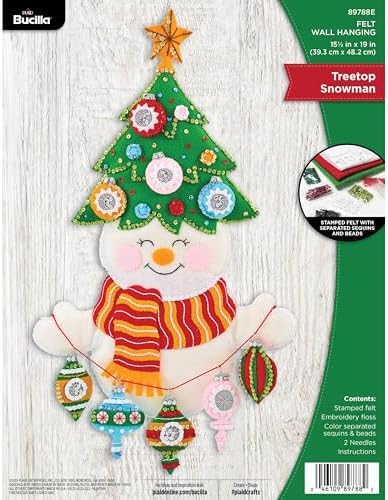 Bucilla Felt Applique Wall Hanging Kit, Treetop Snowman, Perfect for DIY Arts and Crafts by Bucilla
