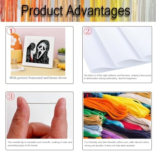 Tiwabb Horror Stamped Cross Stitch Kits for Adults Beginners with Frame - Image 4
