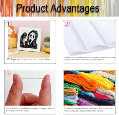 Tiwabb Horror Stamped Cross Stitch Kits for Adults Beginners with Frame - Image 4