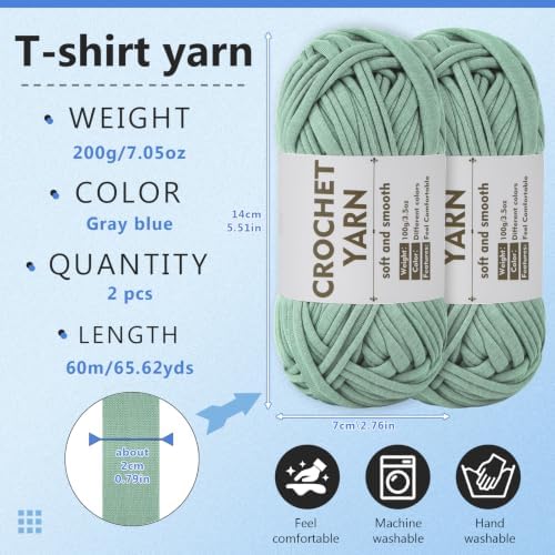 SHWAKK 2 Pack T-Shirt Yarn Set, Gray Blue Knitting Crochet T Shirt Yarn - Image 2