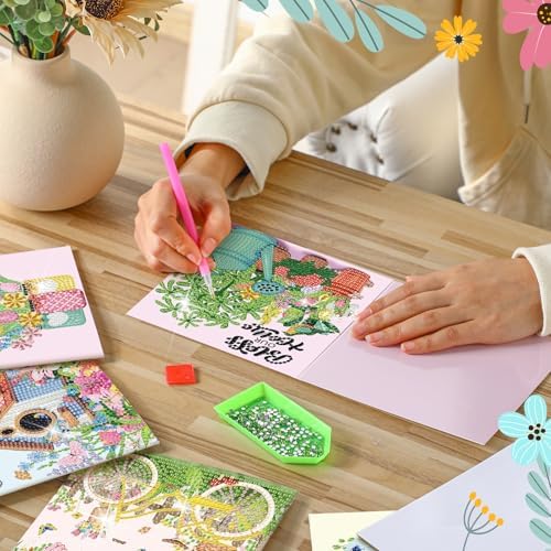 Saillong 12 Pack Spring Diamond Painting Greeting Card Kits Easter Diamond Art Cards with Envelopes Gnome Tulips Flowers 5d Rhinestones Painting Kits for Adults DIY Crafts Family Friend Spring Gifts - Image 2