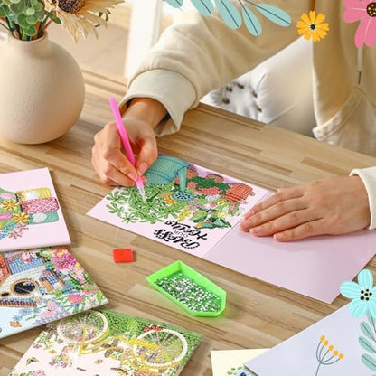 Saillong 12 Pack Spring Diamond Painting Greeting Card Kits Easter Diamond Art Cards with Envelopes Gnome Tulips Flowers 5d Rhinestones Painting Kits for Adults DIY Crafts Family Friend Spring Gifts - Image 2