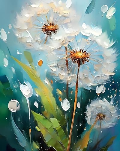 AuraDraw Dandelion Paint by Numbers for Adults Beginner, Dandelion Adult Paint by Number Kits on Canvas, DIY Acrylic Oil Easy Painting by Numbers for Home Wall Decor 16X20 inch (Without Frame) by AuraDraw