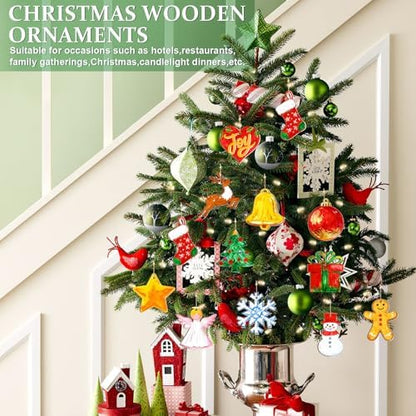 80PCS Wooden Christmas Ornaments to Paint, 8 Styles DIY Blank Unfinished Wood Reindeer Santa Claus Christmas Tree Ball Snowman Snowflake Angel Cutouts Ornament for Crafts Winter Hanging Decorations - Image 2