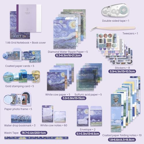 Van Gogh Scrapbook Photo Album Supplies Kit with Tweezers and Glue Tape, Aesthetic Vintage Junk Journal Scrapbooking Paper, Sticker Pack, Notebook Craft Supplies, DIY Gift for Adult Men (Oil Painting) - Image 4