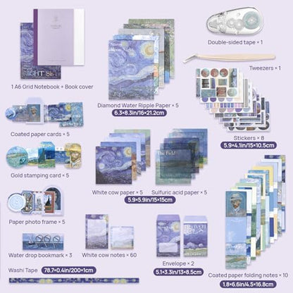 Van Gogh Scrapbook Photo Album Supplies Kit with Tweezers and Glue Tape, Aesthetic Vintage Junk Journal Scrapbooking Paper, Sticker Pack, Notebook Craft Supplies, DIY Gift for Adult Men (Oil Painting) - Image 4