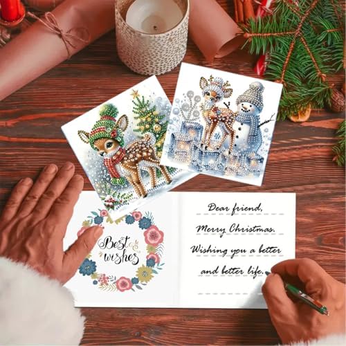 6 Pcs Diamond Painting Birthday Greeting Cards Kits for adults, 5D Handmade Diamond Art Birthday Card with Envelopes, DIY Greeting Cards Making Kits for friends Women Mom Grandma (Deer) - Image 2