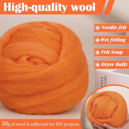 Mayboos 1.76oz Orange Natural Wool Roving, Needle Felting Wool - Image 5