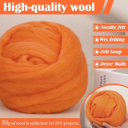 Mayboos 1.76oz Orange Natural Wool Roving, Needle Felting Wool - Image 5