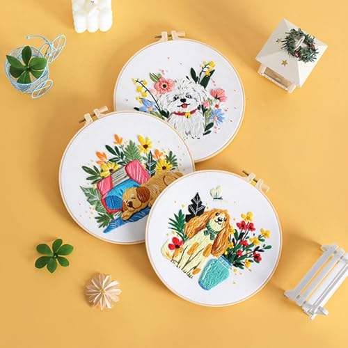 GLTAYLMY Cute Dogs Embroidery Kit for Beginners with Pattern and Instructions,3 Pack Cross Stitch Kits,1 Plastic Embroidery Hoops,Threads and Needles,Needlepoint Kit for Adults - Image 5