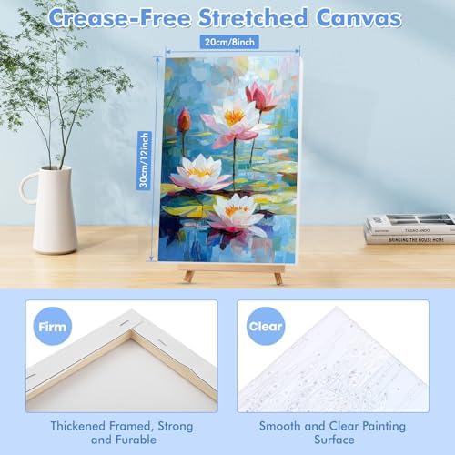 Bowetile Framed Paint by Numbers for Adults Beginners with Wooden Easel, Flowers Lotus Adults' Paint-by-Number Kits on Canvas, Easy DIY Acrylic Number Painting for Home Decor Birthday Gifts, 8x12in - Image 2