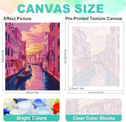 GEEHEIY Paint by Numbers Kit for Adults, Venice Canal Sunset, 16 x 20 Inch - Image 3