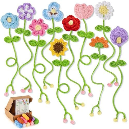 Joyclub Crochet Kit for Beginners 10 Flower Bookmarks for Adults by Joyclub