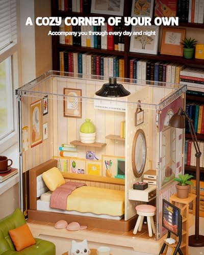 Vodolo DIY Miniature House Kit with Led,Book Nook Kits for Adults Beginners,Book Shelf Decor,3D Puzzle Booknook Craft Kits,Books Lovers Gifts for Women Men Bookshelf Decor,55PCS Living Room - Image 3