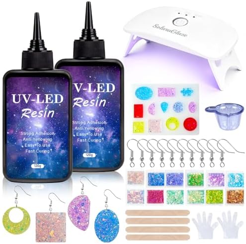 SolaraGlaze UV Resin with Light 240g Upgraded Hard Type Crystal Clear UV Resin Kit Ultraviolet Epoxy Resin Hard, Starter Kit for Craft Jewelry Making by Unknown