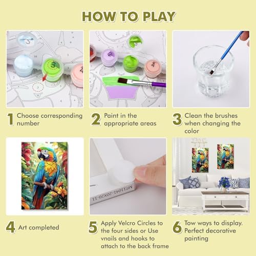 Bowetile Framed Paint by Numbers Parrote for Adults Beginners, Adults' Paint-by-Number Birds Kits, Easy Adult Paint by Number Kits on Canvas, Acrylic Animals Number Painting for Home Decor, 8x12in - Image 7