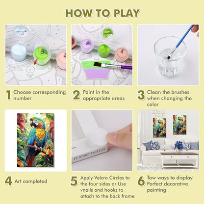 Bowetile Framed Paint by Numbers Parrote for Adults Beginners, Adults' Paint-by-Number Birds Kits, Easy Adult Paint by Number Kits on Canvas, Acrylic Animals Number Painting for Home Decor, 8x12in - Image 7