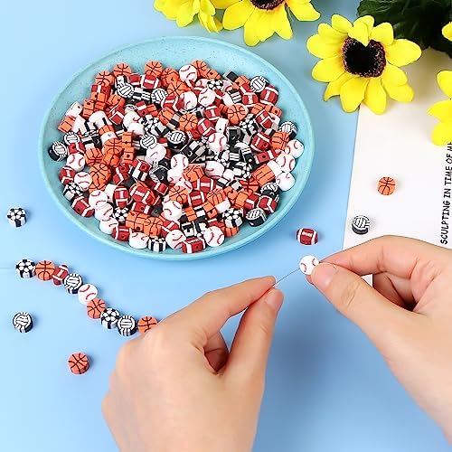 EVERMARKET 100pcs Sports Ball Beads Sports Polymer Clay Beads Bulk,Baseball Football Basketball Volleyball Rugby DIY Crafts for Jewelry Making Key Chains Earring Bracelet Necklace - Image 4