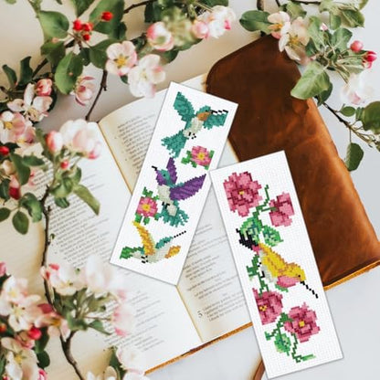 BEUNITONE 6 Pcs Cross Stitch Bookmark Kit for Beginner Vintage Flower Hand Embroidery Kit with Instruction Hummingbird Stamped Embroidery Bookmarks Handmade for DIY Crafts Book Lovers 8.5''x3'' - Image 7