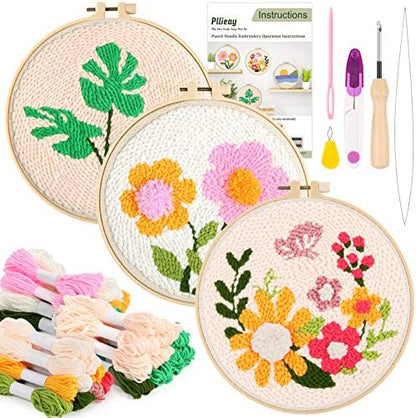 Pllieay 3 Set Punch Needle Embroidery Starter Kits Include Instruction by Pllieay