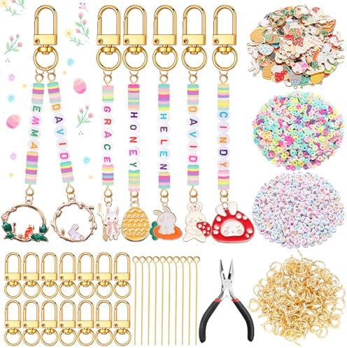 Tondiamo 2823 Pcs Easter Charms for Jewelry Making Easter Bead Keychain DIY Craft Making Kit Key Ring Charms Letters Beads String for Gift Jewelry Key Ring Backpack Accessories by Tondiamo