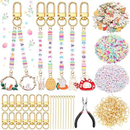 Tondiamo 2823 Pcs Easter Charms for Jewelry Making Easter Bead Keychain DIY Craft Making Kit Key Ring Charms Letters Beads String for Gift Jewelry Key Ring Backpack Accessories by Tondiamo