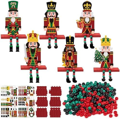 Fiupan Christmas Nutcracker Felt Craft Kit, 24Sets DIY Nutcracker Black Green Red Beaded Ornaments Decor, Winter Xmas Holiday Party Favors Classroom Art Activities Decoration for Home School by Fiupan