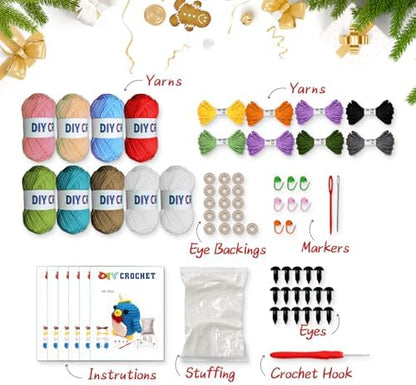 YOKISS 8Pcs Beginner Crochet Starter Kit, Creative Birthday Gifts for Adults & Kids, Popular DIY Patterns, 40% Extra Yarn Crochet Animals Kits with Step-by-Step Video Tutorials - Image 6