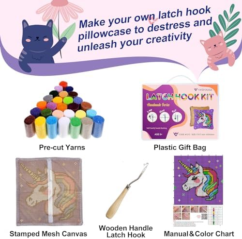 Unicorn Rainbow Latch Hook Pillow Kits for Adults Beginners, Easy DIY Hobby - Image 3