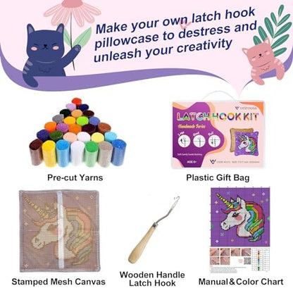 Unicorn Rainbow Latch Hook Pillow Kits for Adults Beginners, Easy DIY Hobby - Image 3