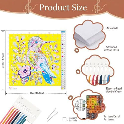 Mosaflare Hummingbird Stamped Cross Stitch Kits for Beginner 13.7x13.7 Inch - Image 6