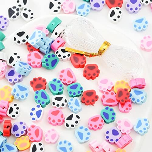 100pcs Colorful Paw Print Polymer Clay 10mm Spacer Beads for Women Jewelry Making DIY Bracelet Necklace Hair Clip(Colorful Paw Print) by LUBINGSHINE