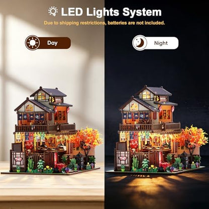 DIY Japanese Miniature House Kit, DIY Miniature Japanese Sushi Shop Dollhouse, 3D Wooden Sushi House Kit with LED Lights & Furniture, Creative Home Decor Birthday Gift Hands Craft for Adults - Image 3