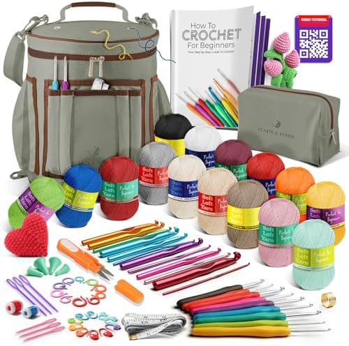 Crochet Kit for Beginners Adults and Kids - Beginner Crochet Kit for Adults with Step-by-Step Video Tutorials, Amigurumi and Crocheting Kit, Crochet Starter Kit with Soft Crochet Yarn and Crochet Bag by HearthHarbor