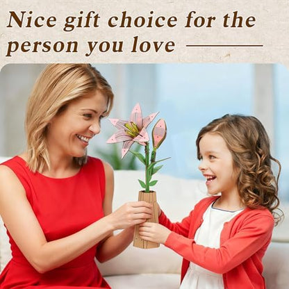 3D Wooden Pink Lily Flower Puzzle,DIY Artifical Flower Building Set Craft Kit,Home Decor,Housewarming,Mother's Day/Birthday/Christmas Day Gift for Mom and Women - Image 7