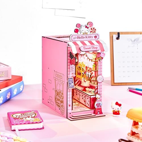 Hands Craft Hello Kitty Sweet Shop Book Nook Kit – Official Sanrio DIY Miniature Shelf Insert with Touch LED – 149-Piece 3D Puzzle for Adults & Teens – Kawaii Decor, Collectible Diorama Craft Kit - Image 4